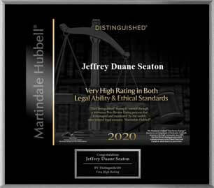 Martindale Hubbell | Distinguished | Jeffrey Duane Seaton | Very High Rating In Both Legal Ability & Ethical Standards 2020